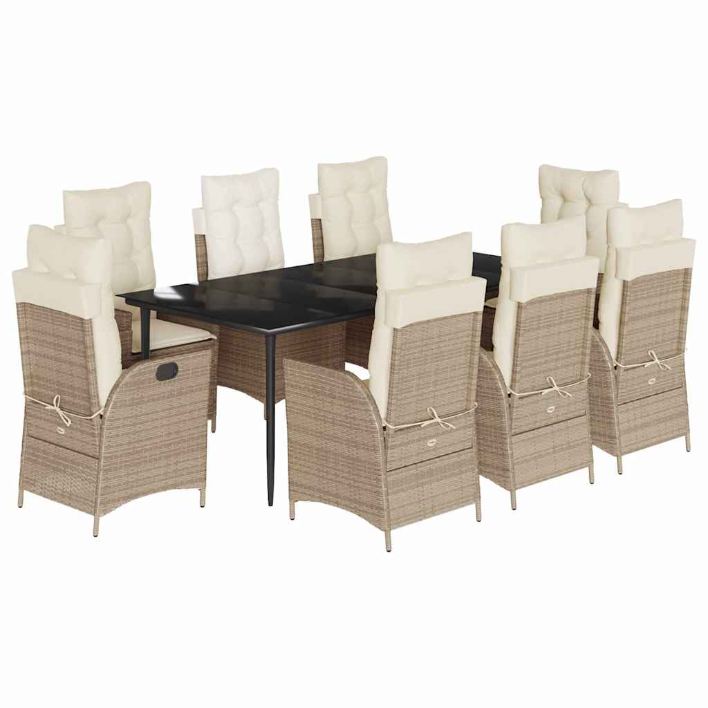 9-tlg. Garten-Essgruppe mit Kissen Beige Poly Rattan